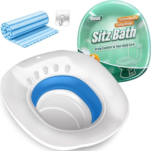 Sitz Bath for Toilet Seat - Yoni Steam Seat - Sitz Bath for Hemorrhoids and Postpartum Care - Portable Bidet BPA Free - Foldable Basin for Epsom Salt Soak - Pink