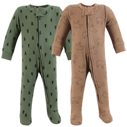 Hudson Baby Infant Boy Thermal Zipper Sleep and Play 2pk, Bear Tree, Size: 0-3 months