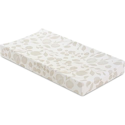 Oilo Changing Pad Cover, Breathable 100% Turkish Cotton Fitted Jersey, 300 Thread Count, Machine Washable, Fits Standard Changing Pads (32" x 16"), Girl, Boy, & Neutral Nursery Design, Beige Leaf