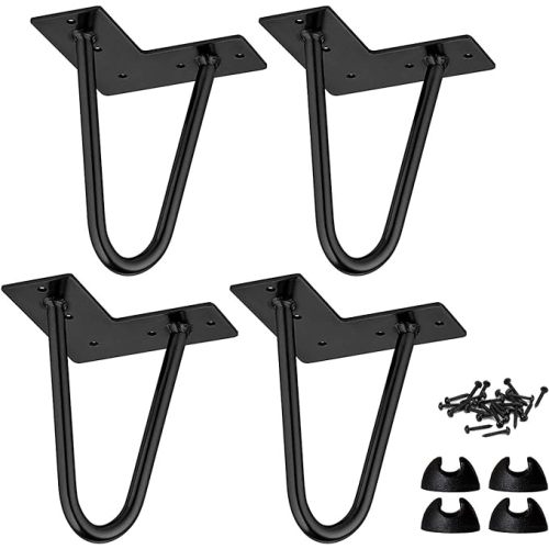 4 inch / 10cm Hairpin Table Legs, La Vane 4PCS Mid-Century Modern DIY Metal Furniture Legs with Floor Protectors & Screws for Coffee and End Table Cabinet TV Stand - 4'' / 10cm - Furniture Feet - Black
