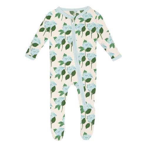 Print Footie with 2 Way Zipper in Hydrangea Bouquet