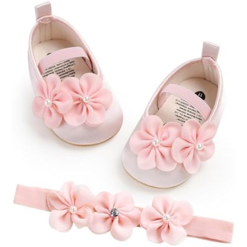 Baby Girls Mary Jane Flats with Bowknot Floral Princess Wedding Dress Shoes Soft Newborn Infant Crib First Walkers Prewalker