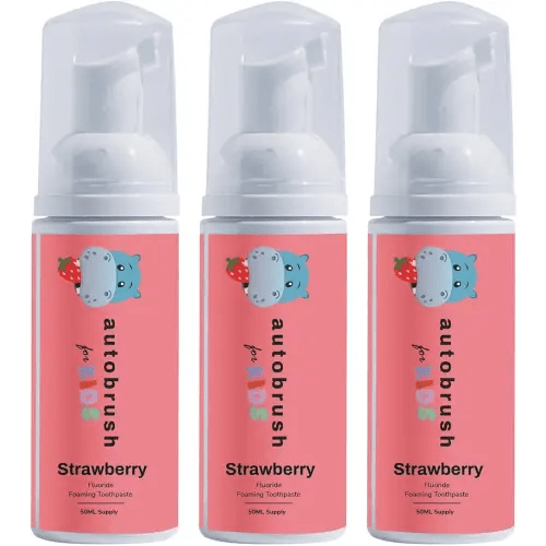 autobrush Fluoride Foaming Toothpaste for Kids, Strawberry Flavor, Whitening & Deep Cleaning, Travel Friendly, Anti-Cavity (Pack of 3)