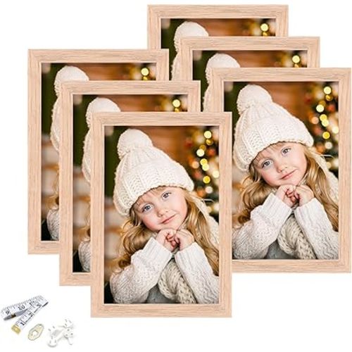 ATOBART 4x6 Picture Frame, OAK Wood Photo Frame with Perspex Glass for Vertical or Horizontal Tabletop Wall Display for Photos, Paintings, Posters, Artwork, Birthday Christmas Gift, Set of 6