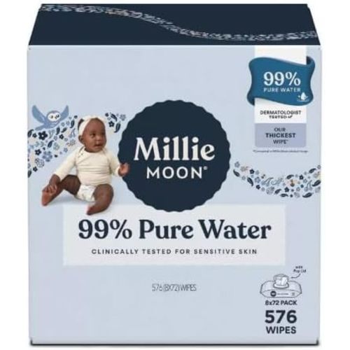 Millie~Moon 99% Pure Water Luxury Baby Wipe, 576 Count (8 * 72 Pack)