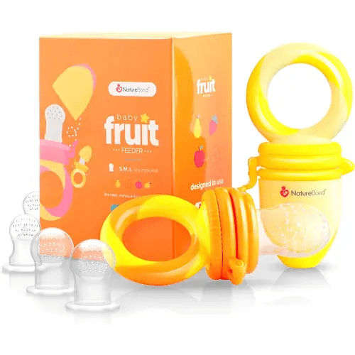 NatureBond Baby Food Feeder/Fruit Feeder Pacifier Nibbler (2 Pack) - Infant Teething Toy Teether Weaning in Appetizing Colors | + Additional Silicone Sacs