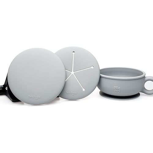 TalkTools Itsy Bowl with Locking Lid - Silicone Mixing Bowl Set for Newborn Essentials, Baby Boys, Toddlers, Kids - Suction Baby Bowls, Cereal Bowls, Snack Lid - Baby Essentials Must Haves (Cloud)