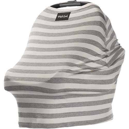 Milk Snob Original 5-in-1 Cover - Nursing Cover for Breastfeeding - Baby Car Seat Cover, Carseat Canopy & Stroller - Essential All-in-One Cover - Gift for Mom, Baby (Cream and Gray Stripe)