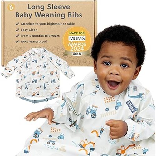 BIBaDO - Long Sleeve Baby Bibs - Babies & Toddlers 6-36 Months - Coverall Baby Led Weaning Bib - Easy Wipe, Soft & Waterproof