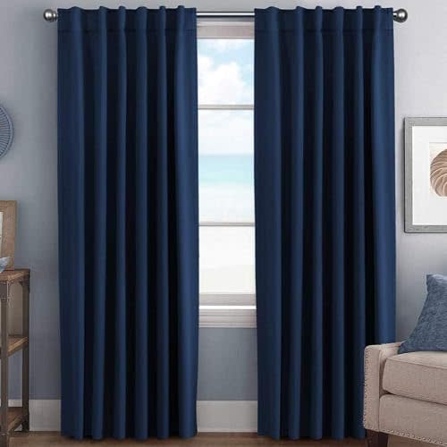H.VERSAILTEX Back Tab Navy Blackout Curtains 90 Inch Long for Bedroom/Living, Rod Pocket Room Darkening Thermal Insulated Black Out Drapes, 52 x 90 Inch, Navy Blue, 2 Panels