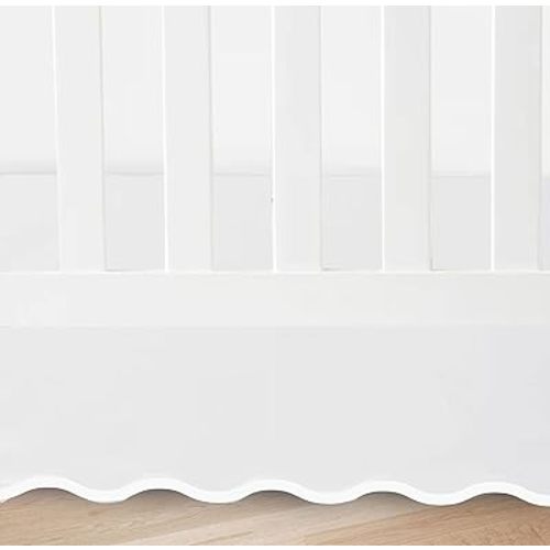 100% White Cotton Sateen Crib Skirt Scalloped Hem with Split Corners ; 4-Sided Skirt fits Around The Entire Crib (White, 28"x52"+ Drop 16'' INCH)
