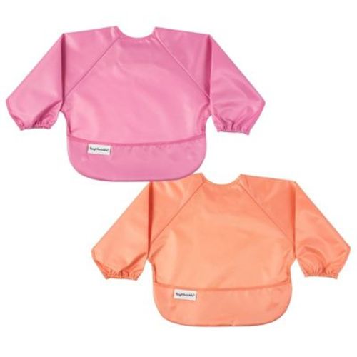 Tiny Twinkle Mess-Proof/Waterproof 2-Pack Long-Sleeve Baby Bib, Machine Washable Smock for Eating (Rose Burgundy, Small 6-24 Months)