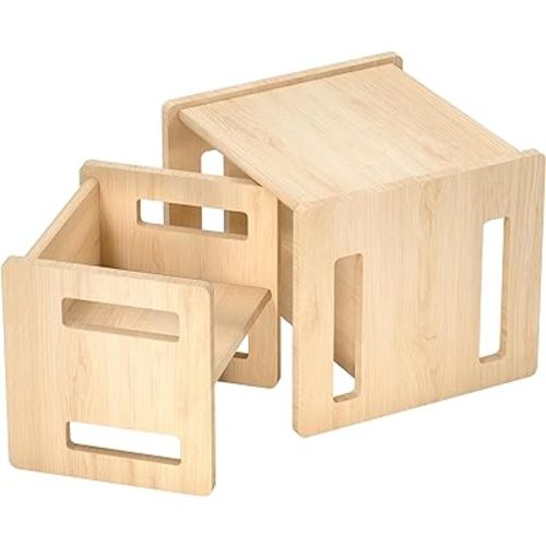 Amazon.com: iyrany Montessori Weaning Table and Chair, Kids Table and Chair Set, Solid Wooded Toddler Table, Cube Chairs for Toddlers - Real Hardwood : Home & Kitchen