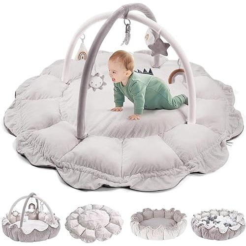 5-in-1 Thick & Plush Play Gym, Convertible Stage-Based Developmental Activity Gym & Play Mat from Baby to Toddler, Ball Pit, Balls are not Included, Grey