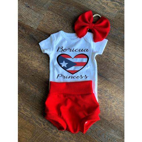 Boricua Princess Oufit/ bummie/ Bow/ Puerto Rican