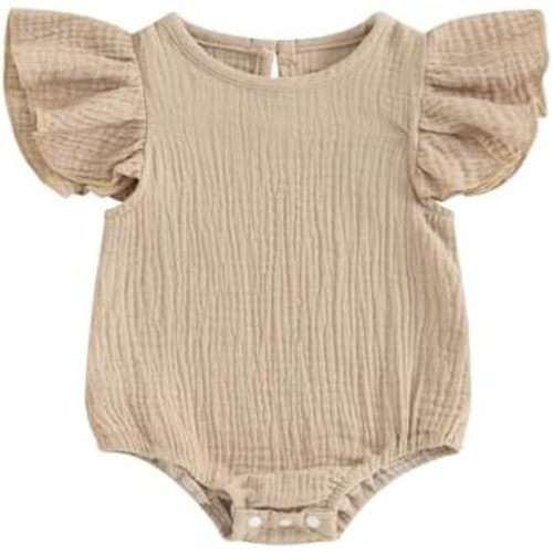 Newborn Infant Baby Girl Fly Sleeve Solid Ruffle Romper Bubble Bodysuit Jumpsuit Casual Clothes One Piece Outfit