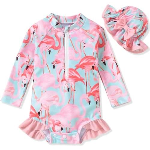 Aalizzwell Baby Girls Long Sleeve One Piece Swimsuit with Hat