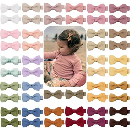 CÉLLOT Baby Hair Clips 50PCS Baby Girls Fully Lined Baby Bows Hair Pins Tiny 2" Hair Bows Alligator Clips for Baby Girls Infants Toddlers in Pairs