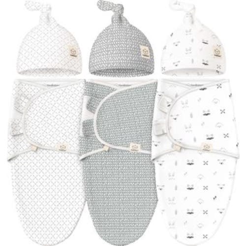 3-Pack Soothe Swaddle Wraps with Knot Hats, Medium