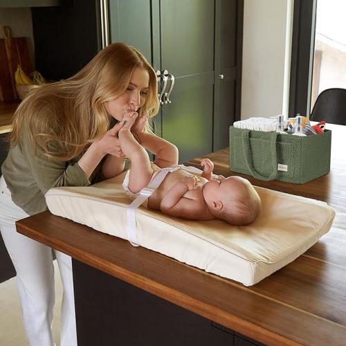 Beautiful Diaper Caddy Organizer - Versatile Storage Basket Easily Holds Diapers, Wipes and Other Baby Necessities - Perfect for Baby Showers, Functional Car Storage & Great Gift for Expecting Mothers - Sage