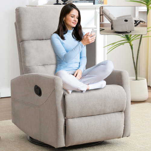 Rocking Recliner Chair, 360° Swivel Rocker Recliner for Adults, Glider Rocking Chair Nursery, Comfortable Lazy Chair Glider Rocker Recliners for Lazy People, Pregnant Women (Khaki)