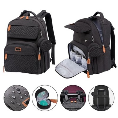 BabbleRoo Diaper Bag Backpack - Multifunctional Travel Diaper Bag with Changing Pad, Black, 1 pk