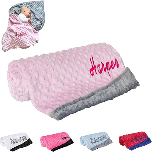 Personalized Baby Blanket for Girls, Newborn Soft Custom Blanket with Name - 30" by 40" Minky Blankets for Personalized Baby Gifts (Pink and Grey)