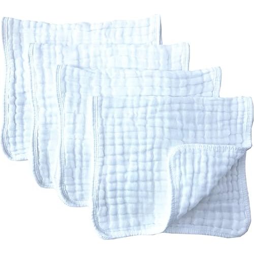 Synrroe Muslin Burp Cloths 4 Pack Large 20" by 10" 100% Cotton 6 Layers Extra Absorbent and Soft