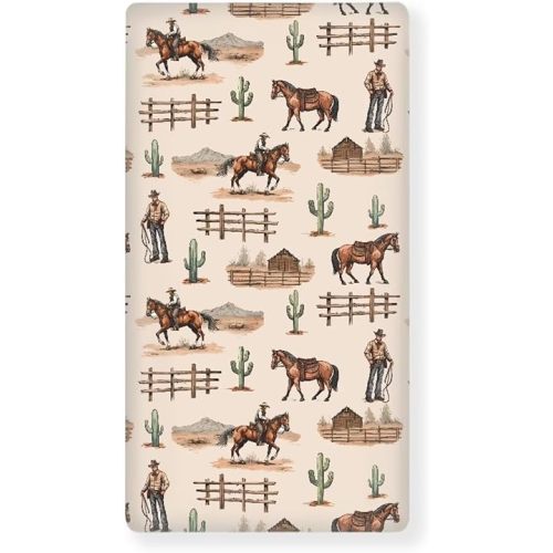 Western Cowboy Crib Sheets for Baby Boys Girls Horse Southwestern Crib Sheet for Standard Crib Mattress 28"" x 52"" Fitted and Soft Breathable Crib Mattress Sheet, Navajo Tribal, BZA16