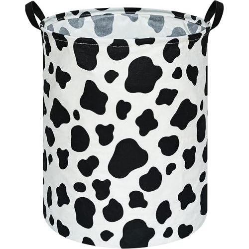 KUNRO Toy Bin Waterproof storage organizer for Nursery Hamper Home decor Closet Kids Bedroom Laundry Baby Gift Shelf Baskets (Rould Cow pattern)