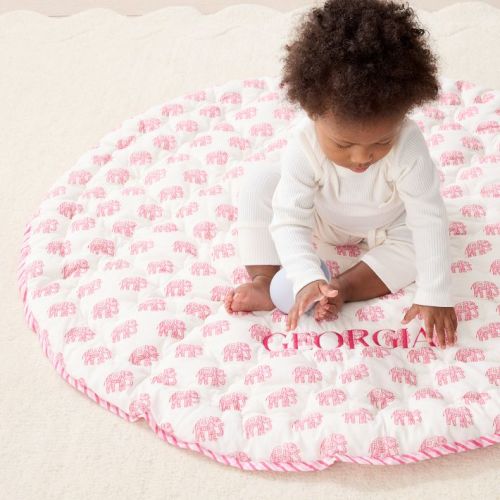Block Print Quilted Play Mat blue