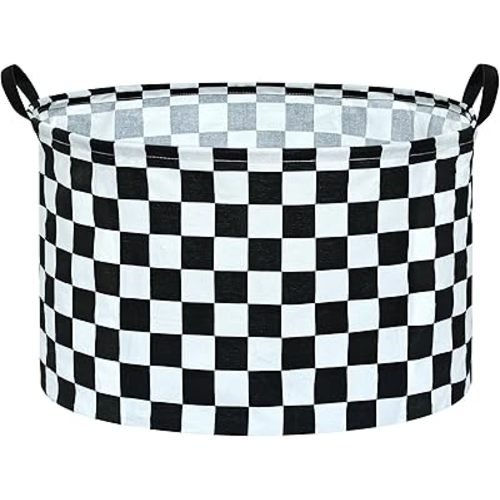 Checkered Storage Basket Extra Large 80L Kids Hamper Baby Laundry Basket Waterproof Toys Car Organizer Collapsible Canvas for Home/Dorm/Pet/Office/Closet/Shelf/Gift Baskets