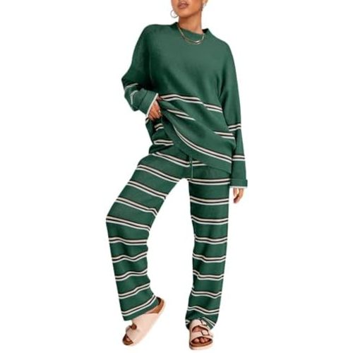 LILLUSORY 2 Piece Sets for Women 2025 Two Piece Lounge Sets Fall Fashion Oversized Striped Knit Sweaters Outfits Clothes