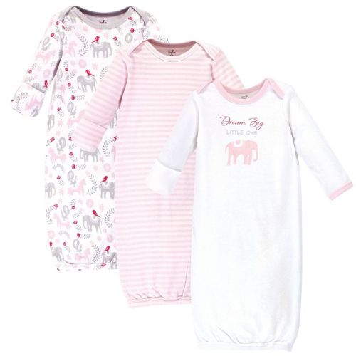 Touched By Nature Baby Girl Organic Cotton Long-sleeve Gowns 3pk, Elephant, Preemie