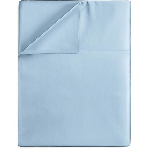 Twin Size Flat Bed Sheet - Hotel Luxury Single Flat Sheet Only - Wrinkle Free & Fade Resistant Flat Sheet - Extra Soft, Comfy & Breathable Flat Sheet for Women & Men - Light Blue Top Flat Sheet Only