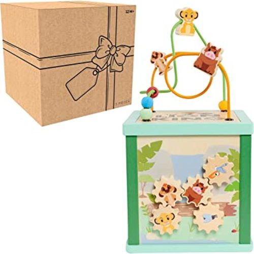 Disney Wooden Toys Lion King Activity Cube, Shape Sorting and Maze Puzzle, Learning and Education, Kids Toys for Ages 12 Month by Just Play