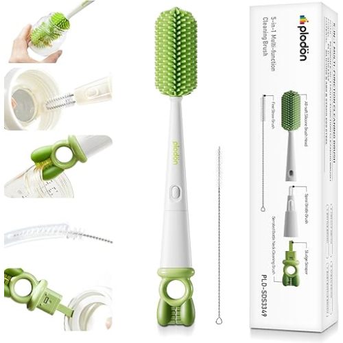5-in-1 Silicone Baby Bottle Brush Set with Straw Cleaner, Flexible 90° Bendable Bottle Cleaning Kit for Nursing, Sports Bottles, Dishwasher Safe, BPA-Free, Kitchen & Travel