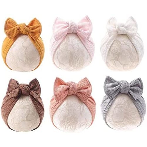 Baby Girl Velvet Big Hair Bow Knotted Head Wrap Oversized Bow Beanie India Cap Warm for Newborn Infant Toddlers 6PCS