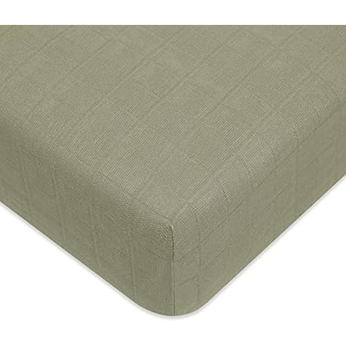 Babyletto 100% Organic Cotton Crib Sheet, GOTS-Certified, Fitted 360°, Ultra-Soft and Breathable Muslin - Green
