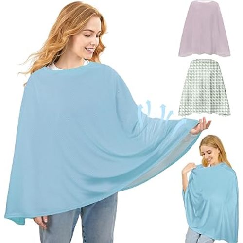 Basumee Nursing Cover for Breastfeeding Breathable Mesh 360 Full Privacy Nursing Wrap Multi-Use Breast Feeding Covers for Women Moms Feeding Essentials, Dusty Blue, 1 Pack