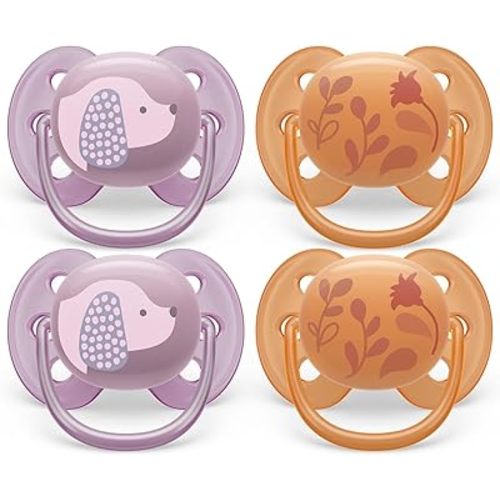 Philips Avent Ultra Soft Pacifier - 4 x Soft and Flexible Baby Pacifiers for Babies Aged 6-18 Months, BPA Free with Sterilizer Carry Case, SCF091/30