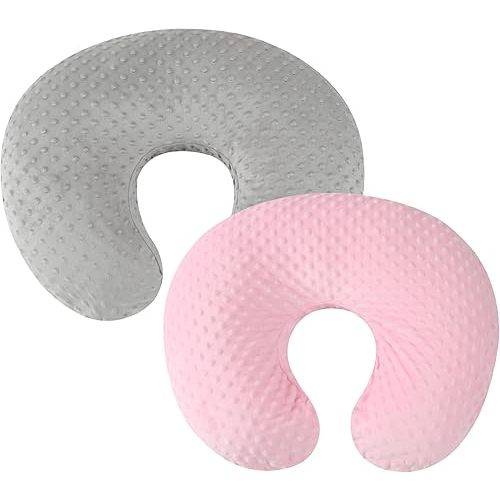 Minkies Nursing Pillow Cover Set 2 Pack Nursing Pillow Slipcovers, Ultra Soft Compatible with Boppy Pillow,Standard Pillow for Baby Boy Girl Grey and Pink