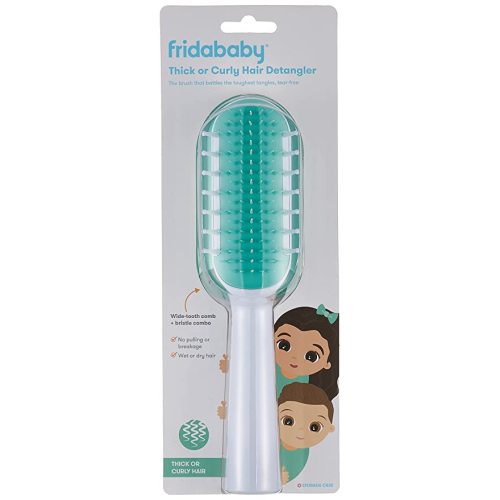 Frida Baby Thick or Curly Hair Detangling Kids Brush by Fridababy, Detangles Knots Without Tears or Breakage, Comb Teeth and Bristle Design, White/Blue,1 Count - For Thick or Curly Hair