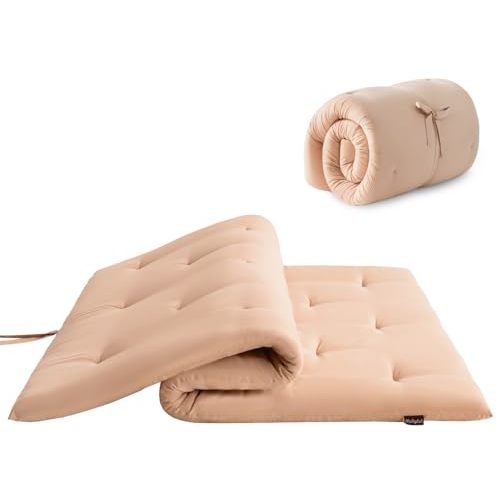 Mollydot Japanese Floor Futon Mattress Twin Size 39"x 80", Foldable Bed Mattress, Portable Tatami Mat Sleeping Pad, Folding Futon Cushion, Roll Up Floor Lounger for Guest Room Dormitory (Khaki)