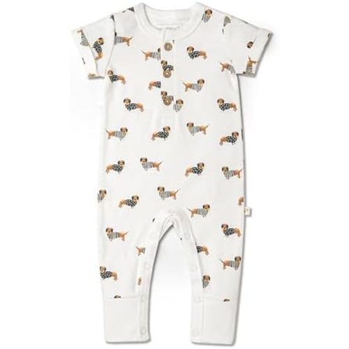 MakeMake Organics GOTS Certified Organic Cotton Infant Baby Cozy Comfort Organic Baby Short Sleeve Button Romper