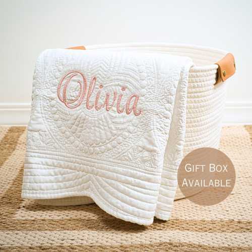Personalized baby shower gift embroidered baby quilt blanket new mom gift keepsake heirloom quilt nursery decor for baby girl baby boy