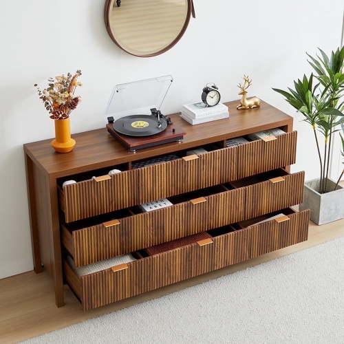 Weselon 9 Drawer Double Dresser with Storage Cabinet, Modern Wood Chest of Drawers Organizer for Bedroom Living Room Hallway, Walnut OAK