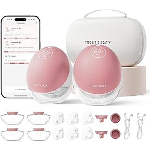 Momcozy Breast Pump Hands Free Upgraded Mobile Flow | M9, App Discreet Control with Personalized Multi-Modes & 15 Levels, Wearable Breast Pump 24mm, 2 Pack Cozy Red