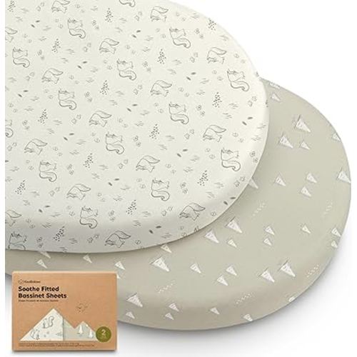 2-Pack Organic Bassinet Sheets for Girls, Boys - 100% Cotton Bassinet Mattress Sheets Compatible with Halo Bassinest Swivel Sleeper, Graco, Baby Delight, Chicco, Fitted Bassinet Sheets (Pine Grove)