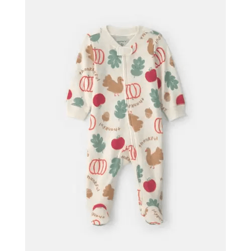 Baby Thanksgiving 100% Cotton 2-Way Zip Sleep & Play Pajamas - Cream | Carter's